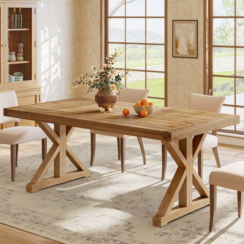 63" Long Solid Wood Dining Table, Rectangular Kitchen Table - Light Brown