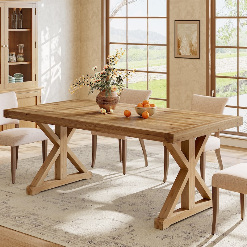 Solid Wood Dining Table, 63" Long Farmhouse Kitchen Table for 4-6 People - 31.49" D x 62.99" W x 30.51" H