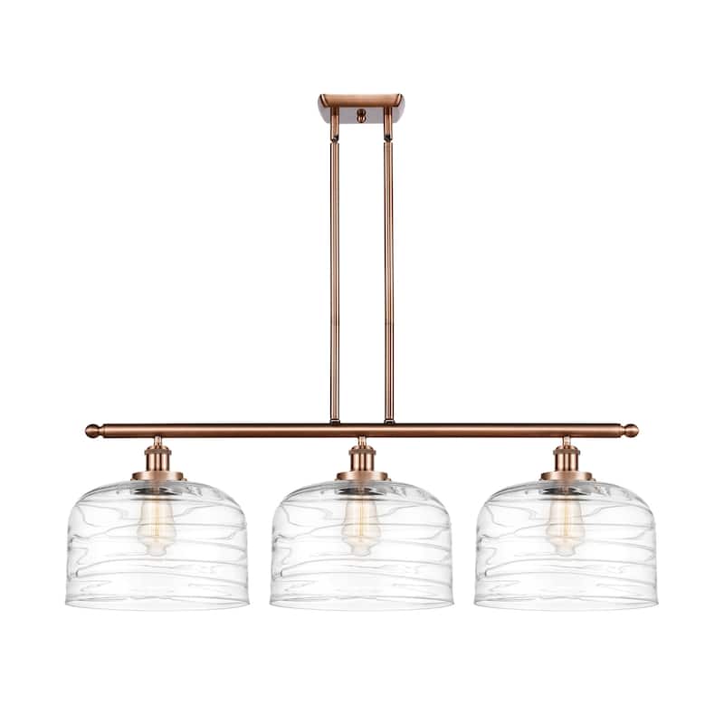 Innovations Lighting 916-3I-11-36-L Bell Linear Bell 3 Light 36" Wide - Antique Copper / Clear Deco Swirl
