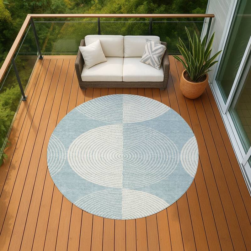 Machine Washable Indoor/ Outdoor Geo Circles Chantille Rug - Denim - 8' x 8'