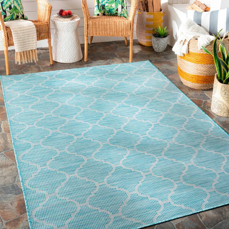Artistic Weavers Asya Traditional Trellis Outdoor Area Rug - 5'1" x 7' - Aqua