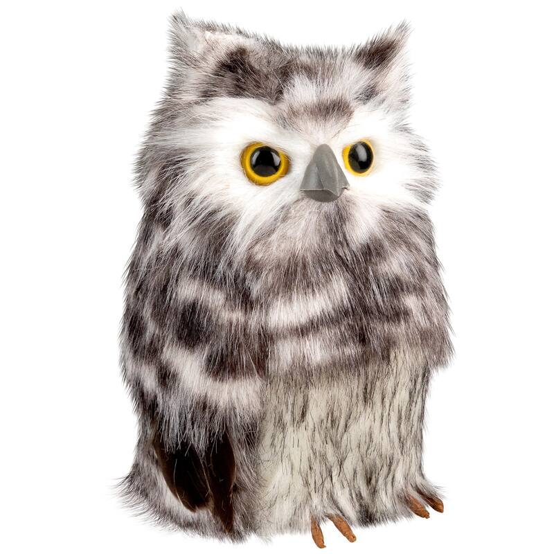 Standing Owl Christmas Figure - 7" - Ash Gray and White