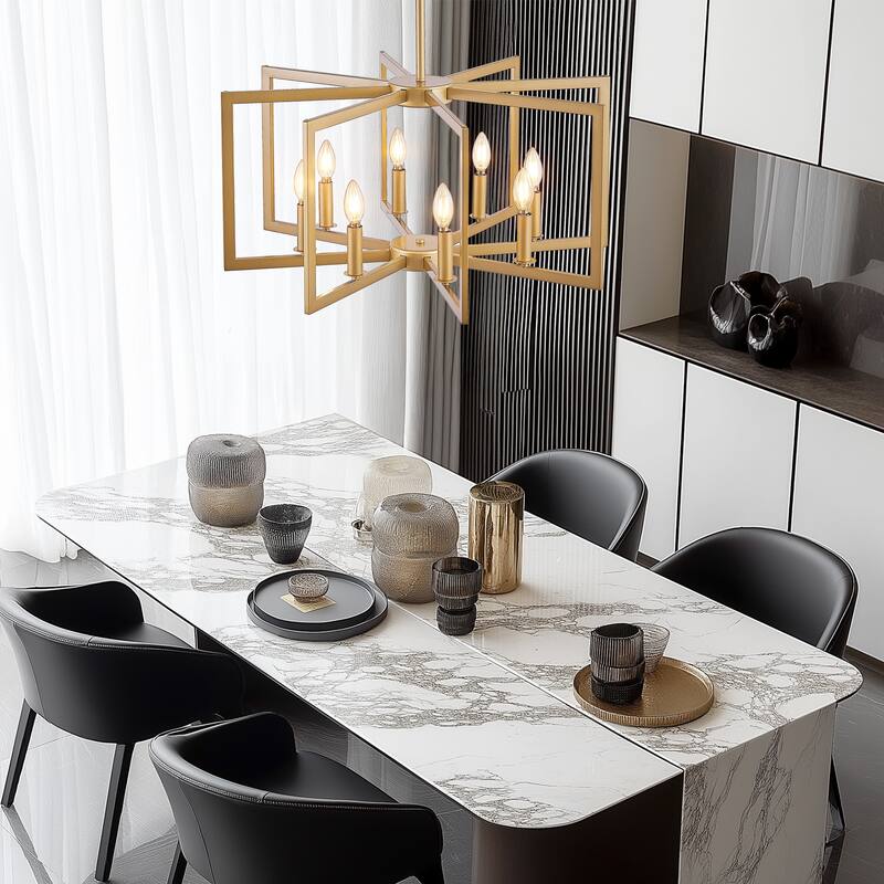 27" Modern Geometric 8-Light Chandelier - Industrial Metal Pendant Light Fixture for Living Room (Bulb Not Included)