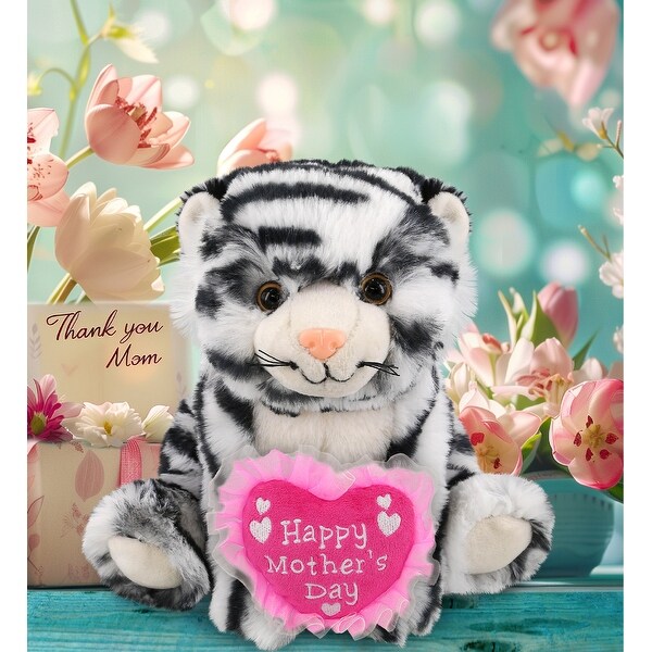 DolliBu Mothers Day Super Soft Plush Squat White Tiger with Pink