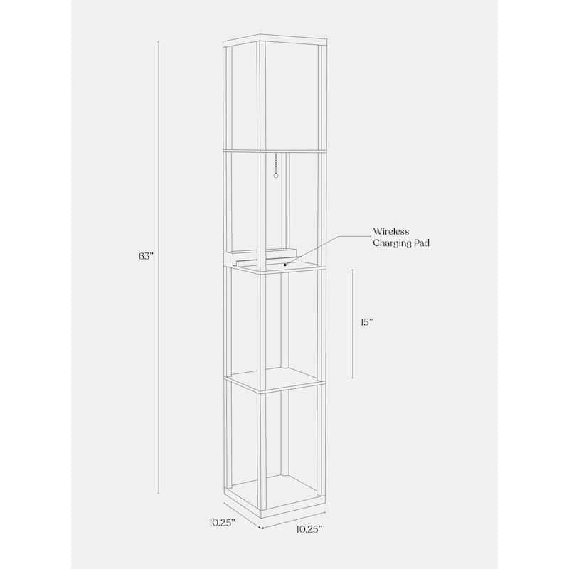 Brightech Maxwell 63 in. Havana Brown Modern USB and Wireless Charging LED Floor Lamp with White Fabric Square Shade