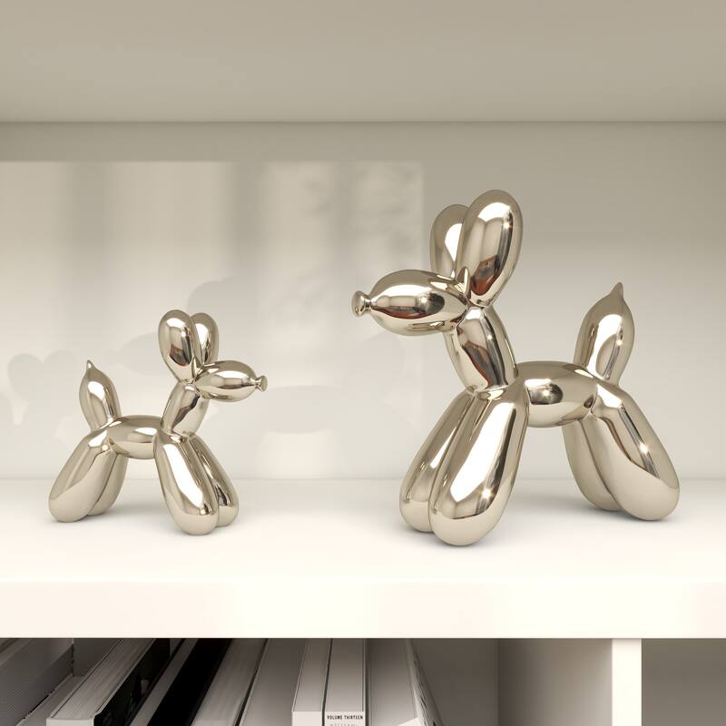Gold Porcelain Ceramic Balloon Dog Sculpture (Set of 2) - Gold, Silver, White, Black, Multi Colored