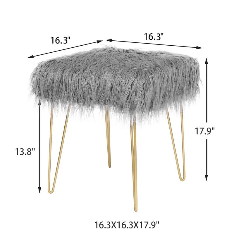 Adeco Faux Ottoman Vanity Stool with Metal Legs for Bedroom