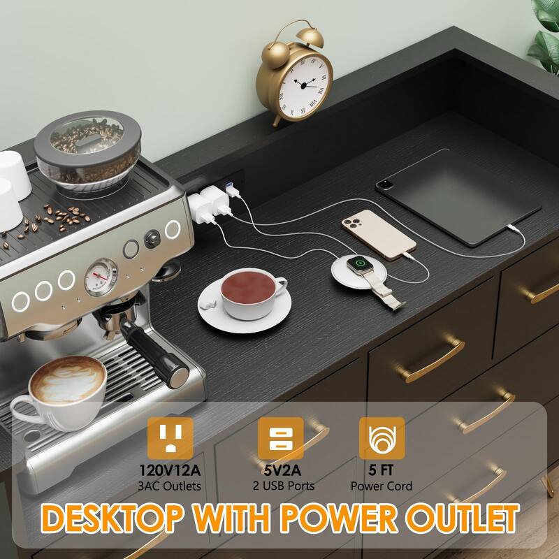 8 Drawer Dresser for Bedroom with LED Light, Charging Station & Open Shelf