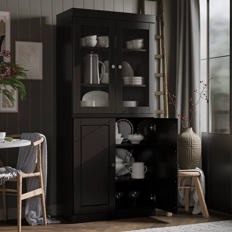 Palace Imports 100% Solid Wood Pantry Cabinet, Raised Panel & Clear Glass Doors, Adjustable Shelves, 32" Wide, 71.5" Tall