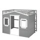 preview thumbnail 28 of 26, Full Size House Loft Bed, Wood House Bed Frame with Windows, Child Loft Bed with Ladder and Safety Guardrails