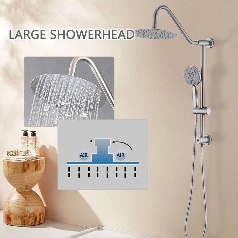 Vanityfair Shower System With 10" Rain Shower Head, 4-function Shower Head With Handheld, Adjustable Slide Bar