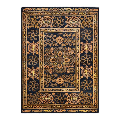 Overton One-of-a-Kind Hand-Knotted Contemporary Tribal Modern Black Area Rug - 6' 5" x 8' 10"