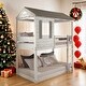 preview thumbnail 1 of 3, Wooden Twin Over Twin Bunk Bed with Built-in Ladder,House-Shaped Design