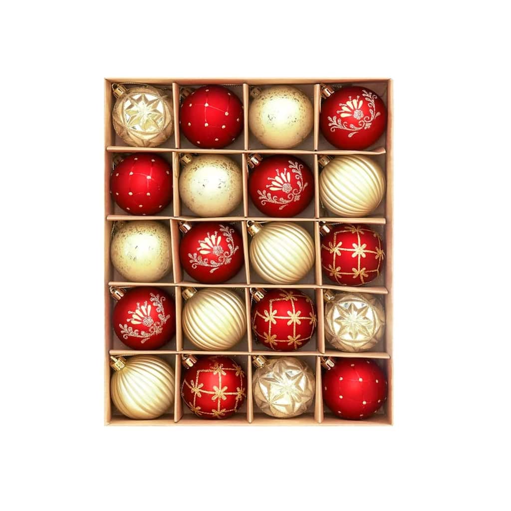 20 Christmas Ball Ornaments 2.36-Inch Plastic Hanging Balls - N/A