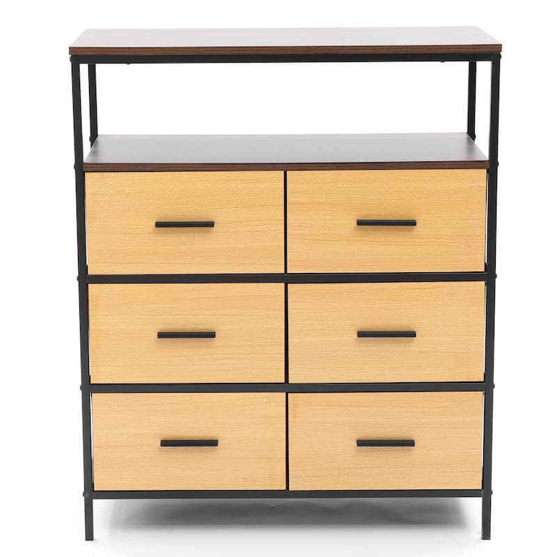 Black and Brown Manufactured Wood 6-Drawer 1-Shelf Accent Chest