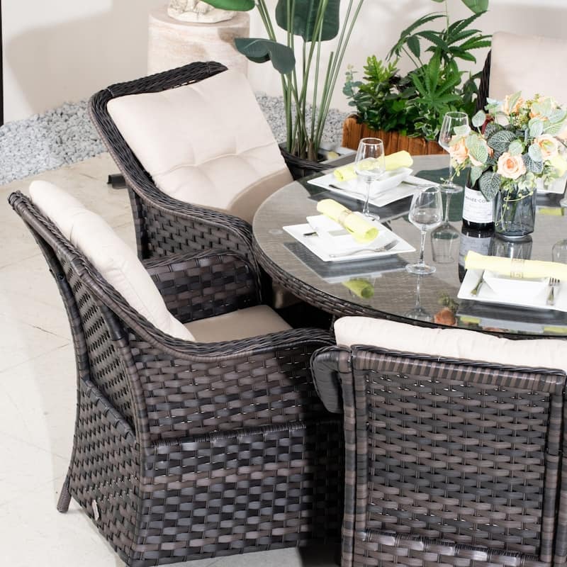 Outdoor Patio 7-piece Wicker Dining Set with 6 PE Rattan Chairs