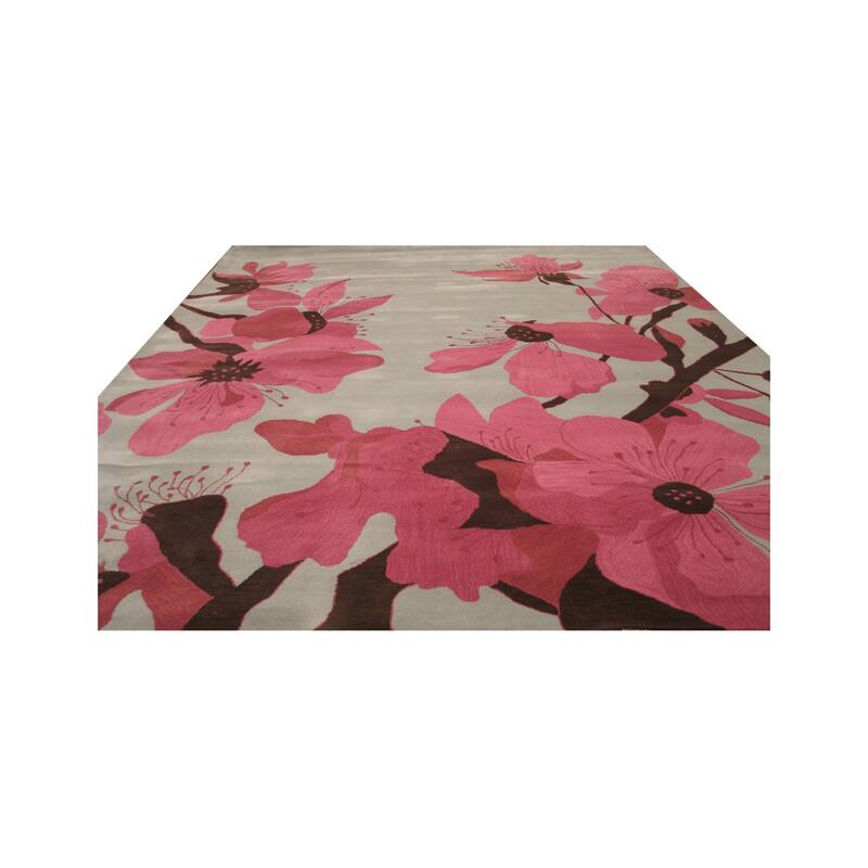 Blue Hand-Tufted Wool Transitional Jasmine Rug, 8'9 x 11'9, Elegant Floor Accent - L