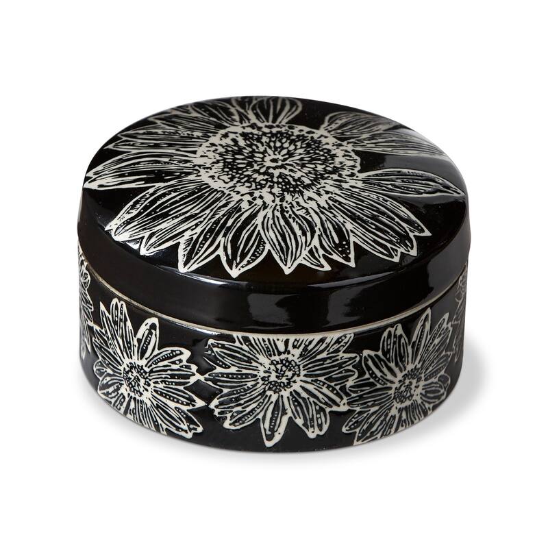 Let It Bee Dark Ceramic Trinket Dish Decorative Tray 2.24 in H x 4 in Dia Spring Black Wipe Clean
