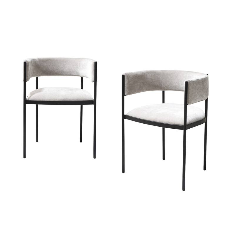 HomeRoots Set of Two Light Gray and Black Fabric and Steel Open Back Dining Arm Chairs - 23.00 in. x 28.00 in. x 20.00 in.