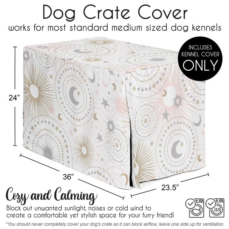 Sweet Jojo Designs Blush Pink Gold Star and Moon Dog Crate Kennel Cover 36in. Grey Celestial Sky Stars Gray Shabby Chic