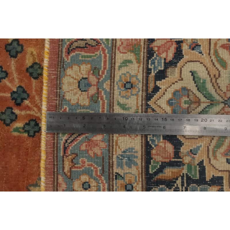 Hand Knotted Oriental 100% Wool Carpet Traditional Floral Oranges & Rust Kerman Area Rug - 12' 8'' X 10' 1''