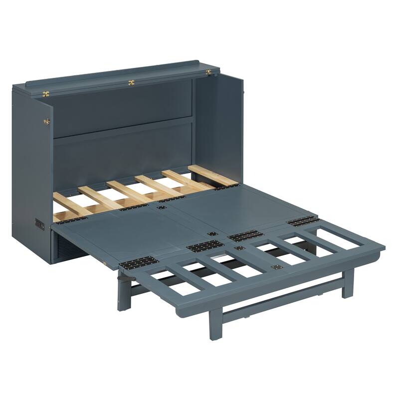 Space-Saving Full Murphy Bed with USB Charging Ports, Large Drawer & Outlets