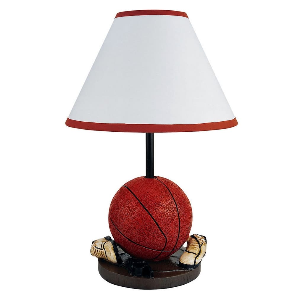 15" Tall Polyresin Accent Table Lamp, Basketball Shaped, Cone Linen Shade