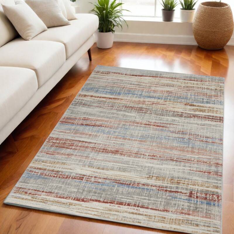 Power Loomed Abstract Modern Non Skid Low Pile Area Rug - 87' X '63' X '0.25 - 87' X '63' X '0.25 - Oxford Blue - Rectangle