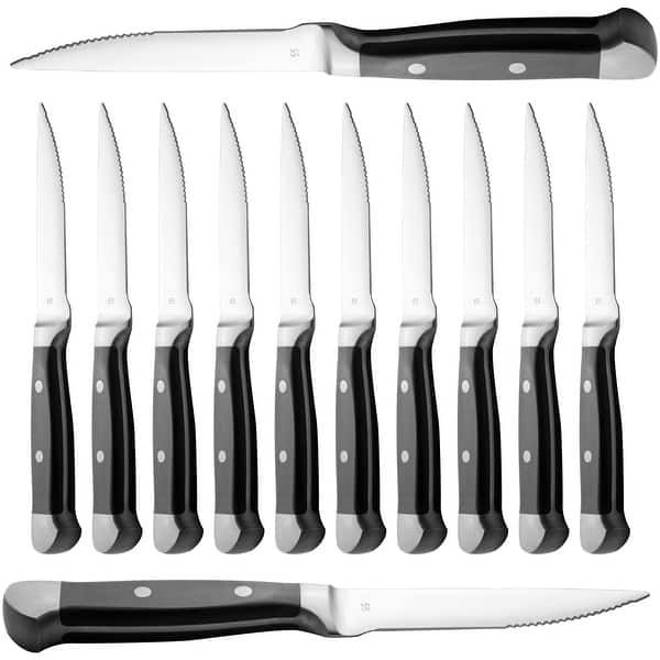 Libbey Chopped Stainless Steel Serrated Steak Knife, Black Handle, Set