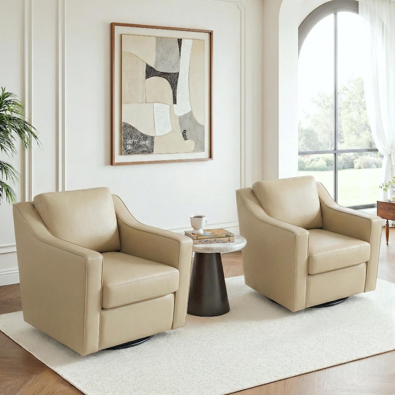 Chenille/Leather Swivel Barrel Chair(Set of 2) Modern Club Chair by UIXE