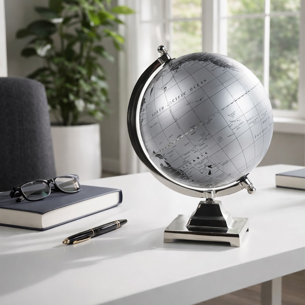 Globes - Black/Silver Desk Globe with Metal Base, 10" - 12.0"