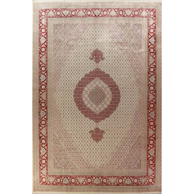 Medallion Tabriz Mahi Oriental Large Rug Handmade Wool Carpet - 10'2"x 14'3"