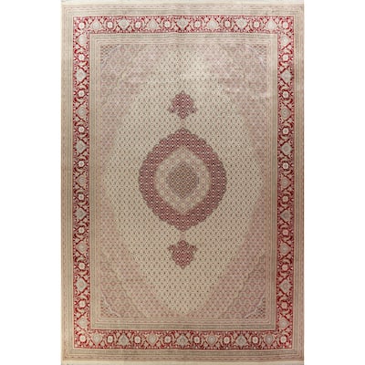 Medallion Tabriz Mahi Oriental Large Rug Handmade Wool Carpet - 10'2"x 14'3"