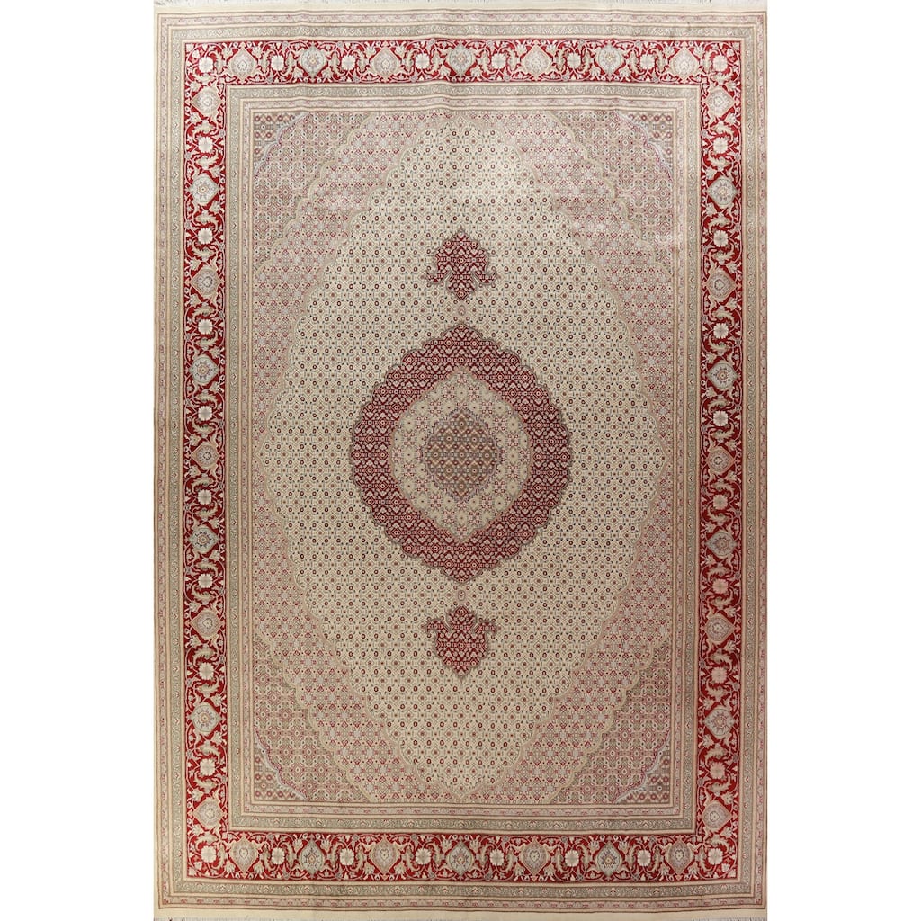 Medallion Tabriz Mahi Oriental Large Rug Handmade Wool Carpet - 10'2"x 14'3"