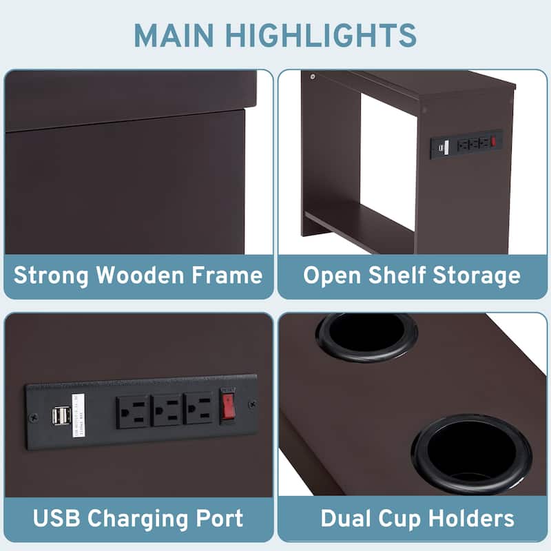 Nightstand with Charging Station - End Table with USB Ports & Outlets