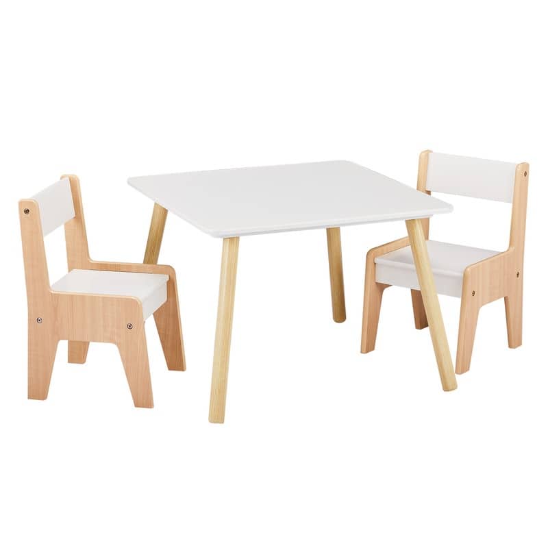 23.6 In. MDF Wooden Kids Table And Chairs Set In White - N/A