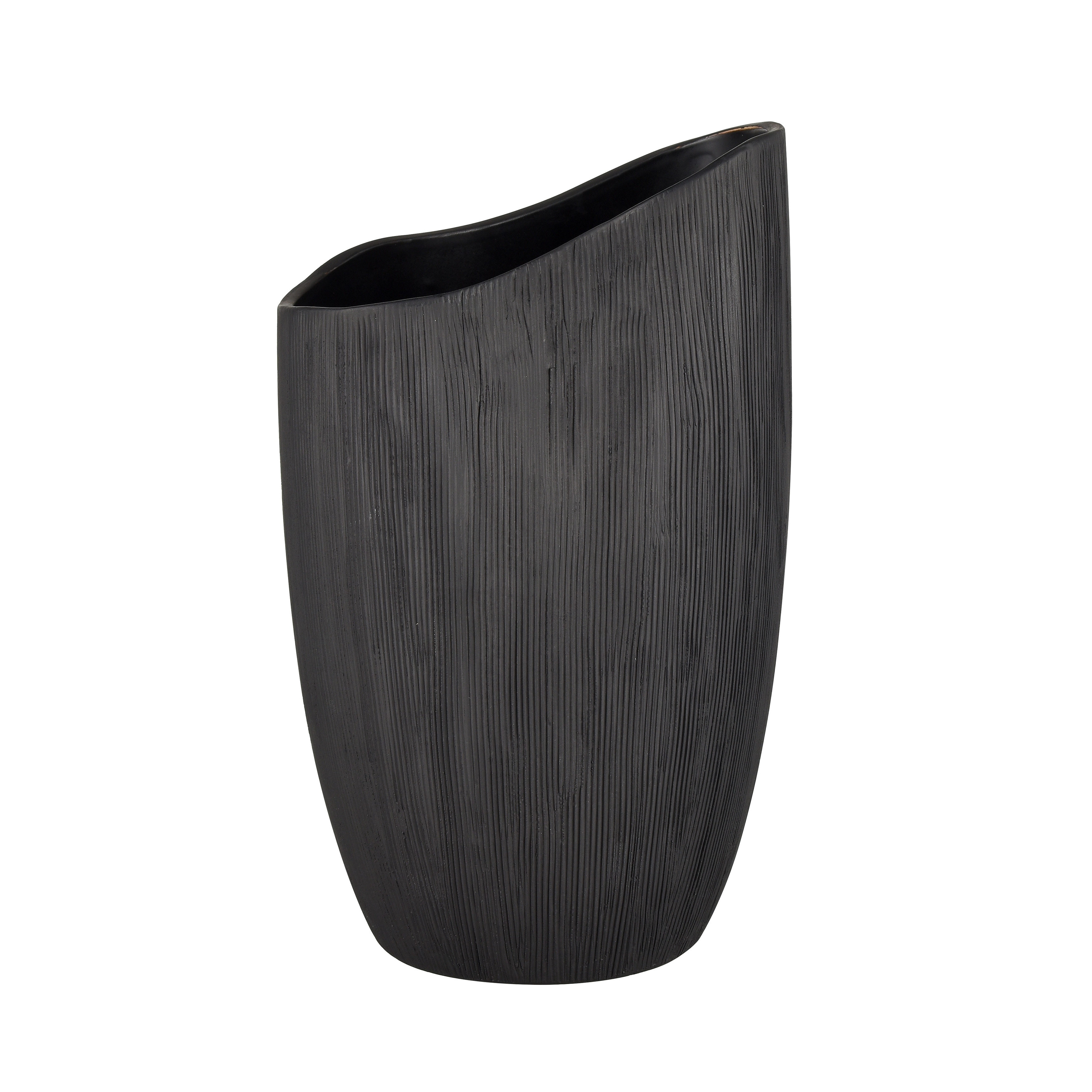 Elk Home Scribing Black Earthenware 6 Inch Wide Vase