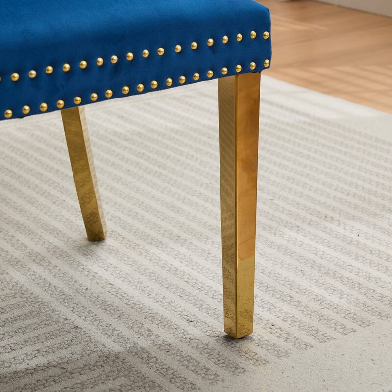 Roomfitters Upholstered Loveseat Bench with Nailhead Trim and Gold Legs, Modern High Back Settee for Dining Room