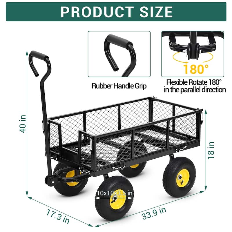 Heavy Duty Steel Utility Garden Wagon Cart with Removable Sides