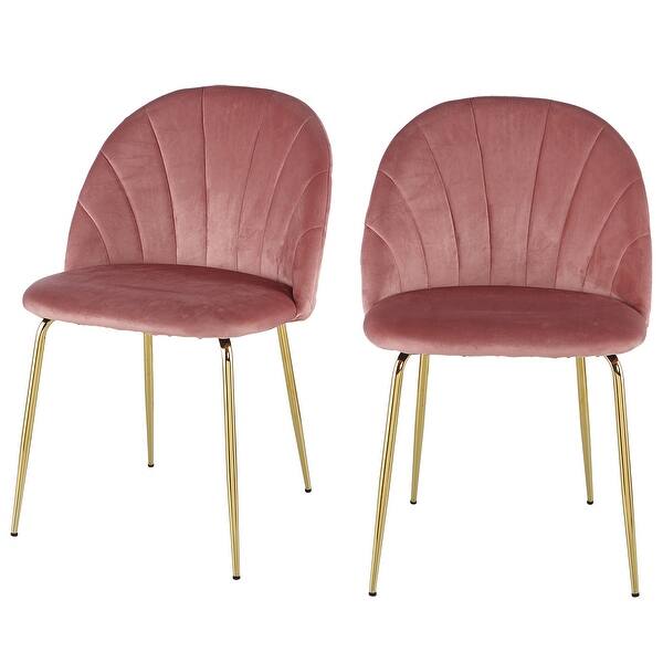 Moda Modern Pink Dining Chair(Set of 2) with Iron Tube Golden Legs