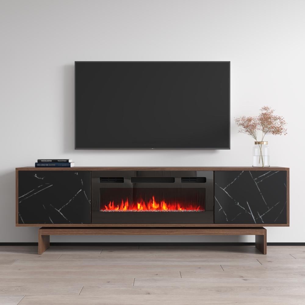 Meble Furniture Gram BL-EF Electric Fireplace TV Stand 70.9"W x 22.4"H for up to 80" TVs - Matte Finish with 31.5" Insert