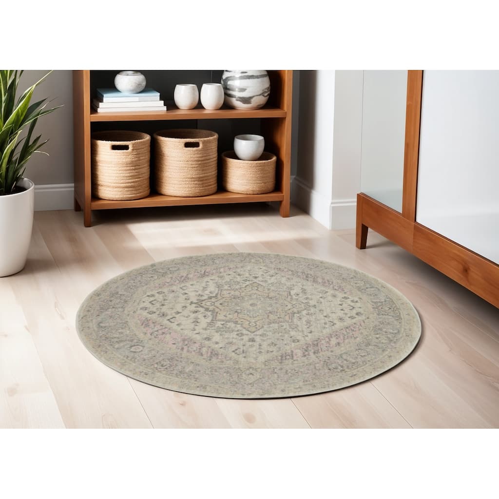 HomeRootsFloral Medallion Transitional Round Area Rug - 63' X '63' X '0.5