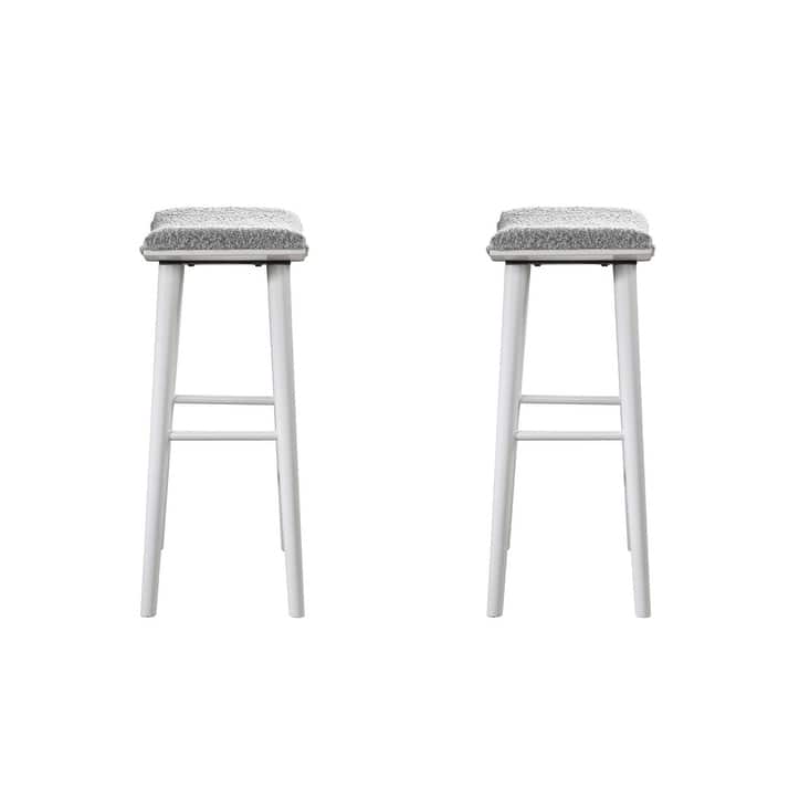 LuXeo Luna Backless Wood Saddle Counterstool/Barstool with Boucle Fabric Seat (Set of 2)