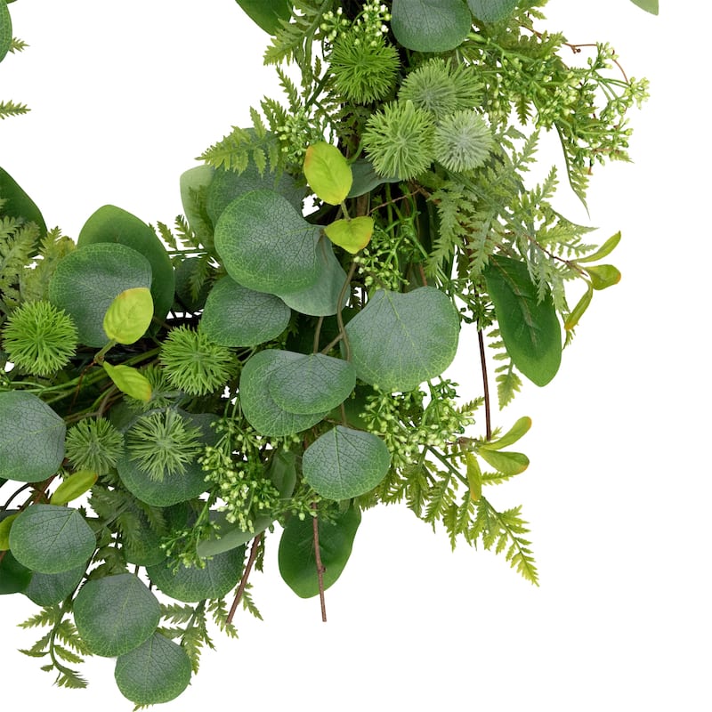 Fern and Ficus Leaves Artificial Spring Wreath - 24" - Green