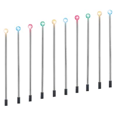 Solar Powered Multicolor Stainless Steel Path Light Stakes - Set of 10 - 197 x 15.75 x 0.8