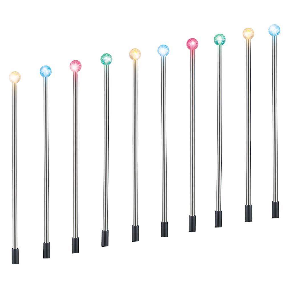 Solar Powered Multicolor Stainless Steel Path Light Stakes - Set of 10 - 197 x 15.75 x 0.8