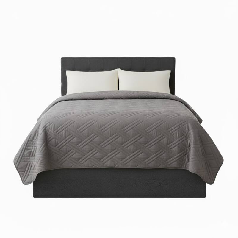 Lavish Home Modern Quilted Bedspread Coverlet with Basket-Weave Design Polyester - Twin - Silver