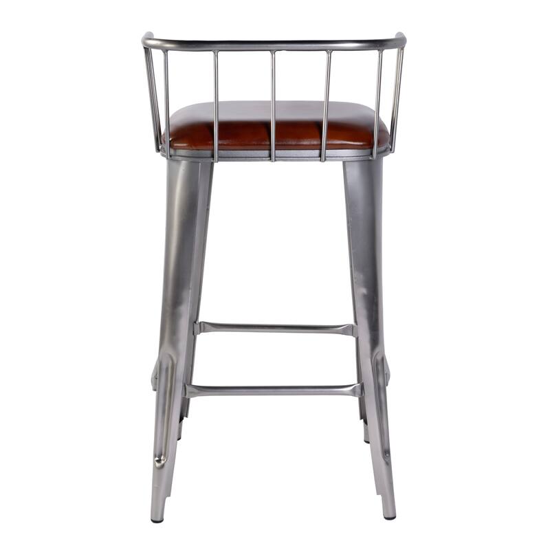 Coriander 31 in. Seat Height Leather & Iron Bar Height Stool with Back and Footrest