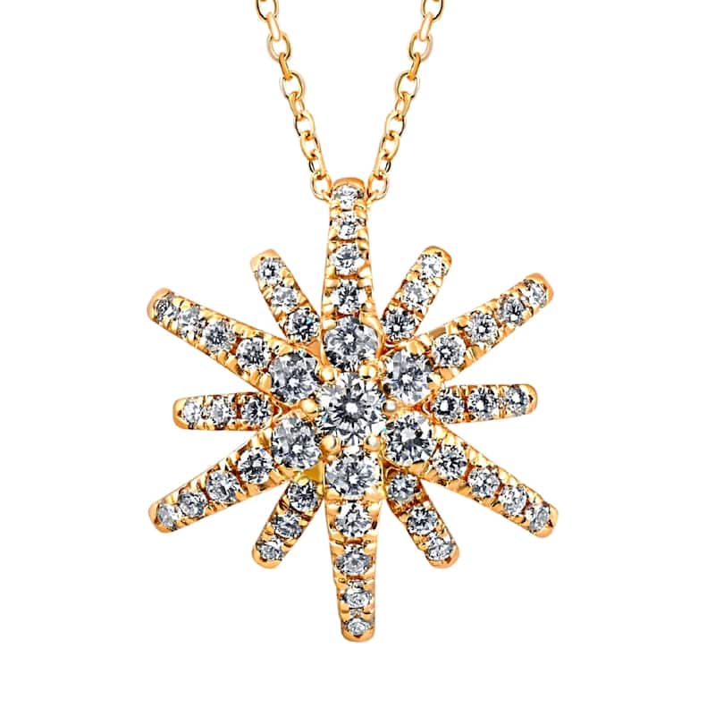 1Ct TW Round Cut Starburst Diamond Pendant Yellow Gold Lab Grown Necklace