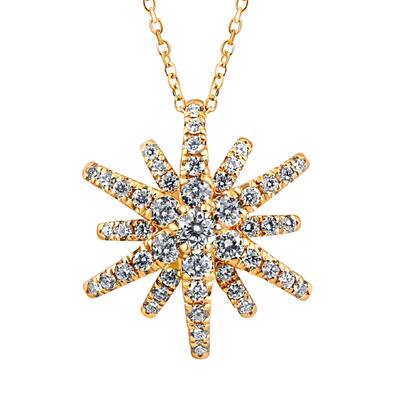 1Ct TW Round Cut Starburst Diamond Pendant Yellow Gold Lab Grown Necklace